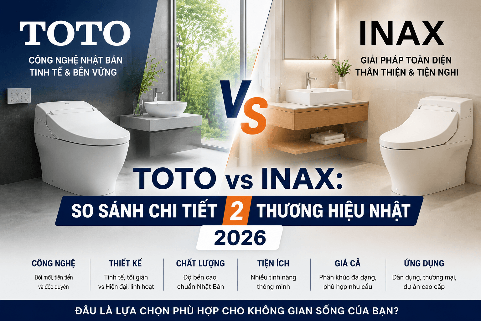 Ảnh bài viết nổi bật TOTO vs INAX: So Sánh Chi Tiết 2 Thương Hiệu Thiết Bị Vệ Sinh Nhật Bản 2026