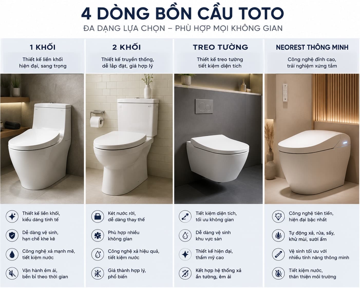 Bốn dòng sản phẩm chính của bồn cầu TOTO: 2 khối, 1 khối, treo tường và Neorest thông minh - hình 28