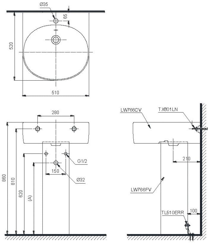 Ảnh 3 sản phẩm Chậu lavabo rửa mặt chân dài LPT766CXW TOTO LPT766CXW mã LPT766CXW