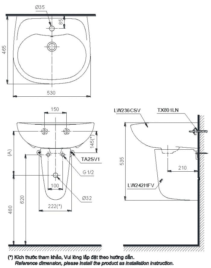 Ảnh 3 sản phẩm Chậu rửa mặt lavabo chân lửng LHT236CSW TOTO LHT236CSW mã LHT236CSW