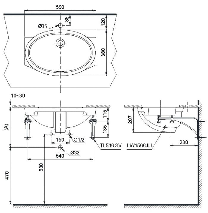 Ảnh 3 sản phẩm Chậu rửa âm bàn TOTO LW1506VXW_TL516GV mã LW1506VXW_TL516GV