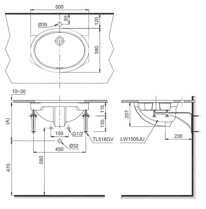 Ảnh 3 sản phẩm Chậu rửa âm bàn TOTO LW1505VXW_TL516GV mã LW1505VXW_TL516GV