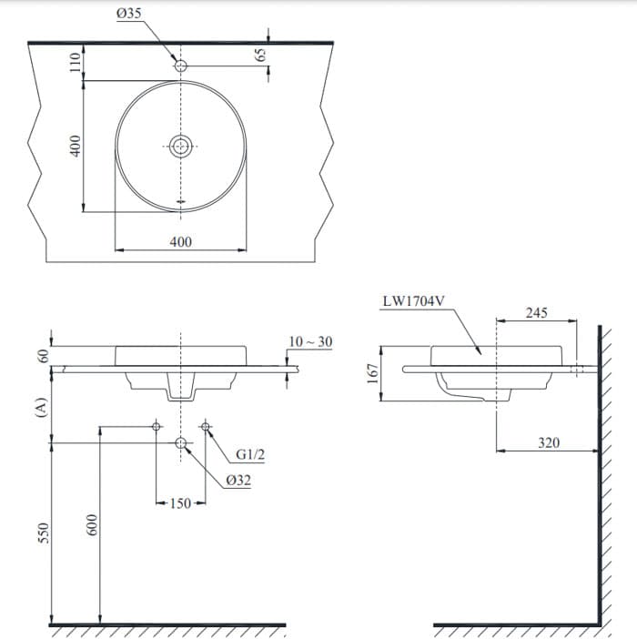 Ảnh 4 sản phẩm Lavabo để bàn đá cao cấp L1704 hình tròn TOTO L1704XW mã L1704XW
