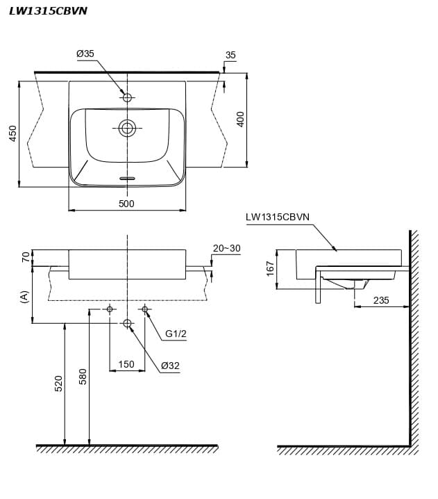 Ảnh 2 sản phẩm Chậu bán âm bàn TOTO LW1315CBVNXW mã LW1315CBVNXW